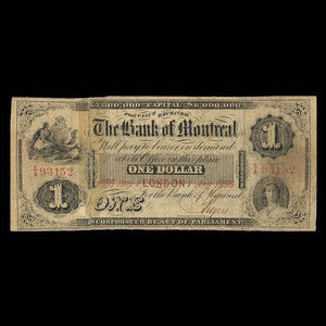 Canada, Banque de Montréal, 1 dollar : 1 août 1856