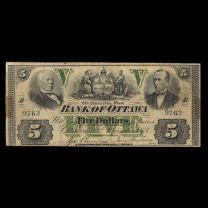 Canada, Bank of Ottawa (The), 5 dollars : 2 novembre 1874