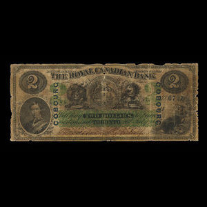 Canada, Royal Canadian Bank, 2 dollars : 26 juillet 1865