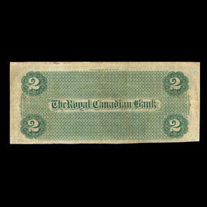 Canada, Royal Canadian Bank, 2 dollars : 26 juillet 1865