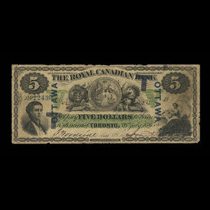 Canada, Royal Canadian Bank, 5 dollars : 26 juillet 1865