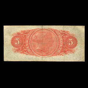 Canada, Bank of Toronto (The), 5 dollars : 1 juillet 1890