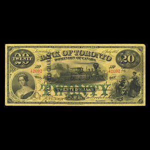 Canada, Bank of Toronto (The), 20 dollars : 1 juillet 1887