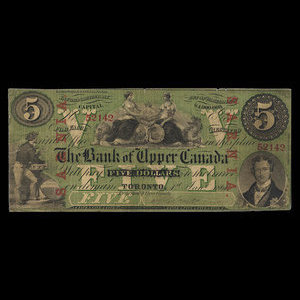 Canada, Bank of Upper Canada (York), 5 dollars : 1 janvier 1861