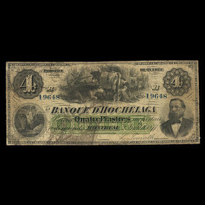 Canada, Banque d'Hochelaga, 4 piastres : 2 juillet 1877