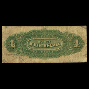 Canada, Banque d'Hochelaga, 4 piastres : 2 juillet 1877