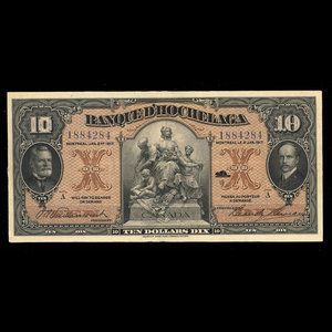 Canada, Banque d'Hochelaga, 10 dollars : 2 janvier 1917