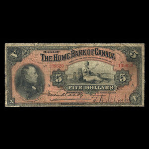 Canada, Home Bank of Canada, 5 dollars : 2 mars 1914