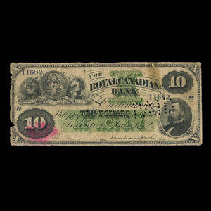 Canada, Royal Canadian Bank, 10 dollars : 1 juillet 1872