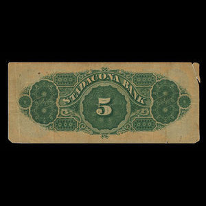 Canada, Stadacona Bank, 5 dollars : 2 avril 1874