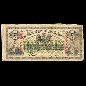 Canada, Bank of British North America, 5 dollars : 4 janvier 1865