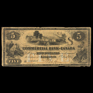 Canada, Commercial Bank of Canada, 5 dollars : 2 janvier 1857