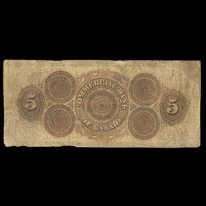 Canada, Commercial Bank of Canada, 5 dollars : 2 janvier 1857