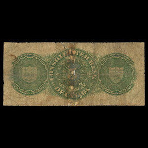 Canada, Consolidated Bank of Canada, 5 dollars : 1 juillet 1876