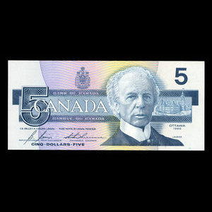 Canada, Banque du Canada, 5 dollars : 1986