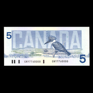 Canada, Banque du Canada, 5 dollars : 1986