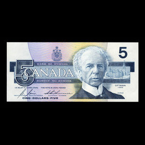 Canada, Banque du Canada, 5 dollars : 1986