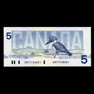 Canada, Banque du Canada, 5 dollars : 1986