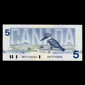 Canada, Banque du Canada, 5 dollars : 1986