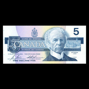 Canada, Banque du Canada, 5 dollars : 1986