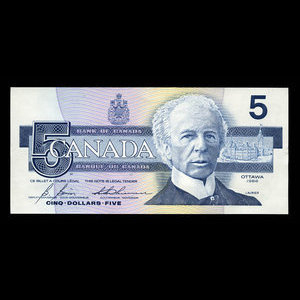 Canada, Banque du Canada, 5 dollars : 1986