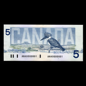 Canada, Banque du Canada, 5 dollars : 1986