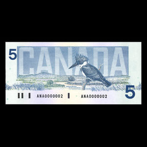 Canada, Banque du Canada, 5 dollars : 1986