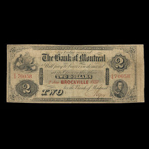 Canada, Banque de Montréal, 2 dollars : 2 janvier 1857