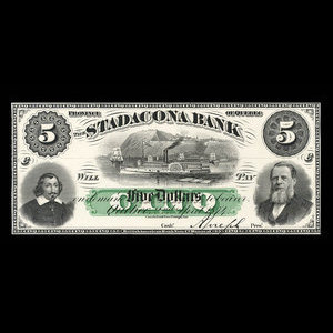 Canada, Stadacona Bank, 5 dollars : 2 avril 1874