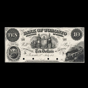 Canada, Bank of Toronto (The), 10 dollars : 3 juillet 1859