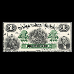 Canada, Banque St. Jean Baptiste, 4 dollars : 24 juin 1875