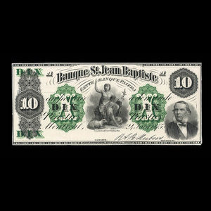 Canada, Banque St. Jean Baptiste, 10 dollars : 24 juin 1875