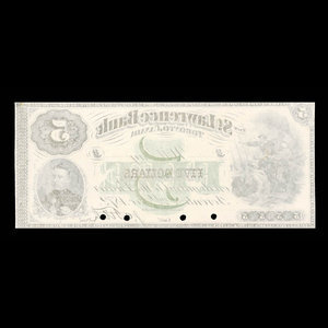 Canada, St. Lawrence Bank, 5 dollars : 2 décembre 1872