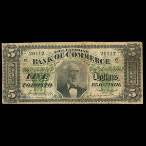 Canada, Canadian Bank of Commerce, 5 dollars : 1 janvier 1879