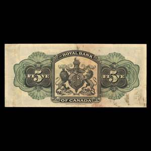 Canada, Banque Royale du Canada, 5 dollars : 2 janvier 1909