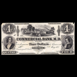 Canada, Commercial Bank of the Midland District, 4 dollars : 2 mai 1854