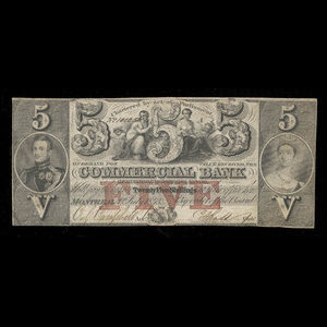 Canada, Commercial Bank of the Midland District, 5 dollars : 1 juillet 1843