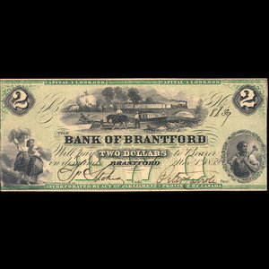 Canada, Bank of Brantford, 2 dollars : 1 novembre 1859