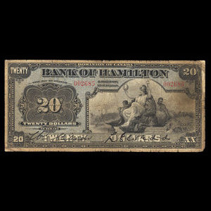 Canada, Bank of Hamilton, 20 dollars : 1 juin 1909