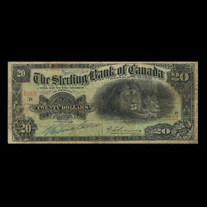 Canada, Sterling Bank of Canada, 20 dollars : 25 avril 1906