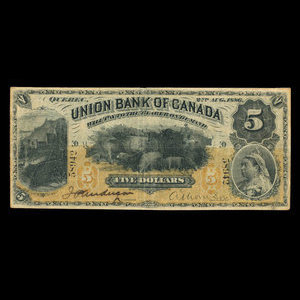 Canada, Union Bank of Canada (The), 5 dollars : 2 août 1886