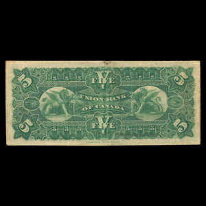 Canada, Union Bank of Canada (The), 5 dollars : 2 août 1886