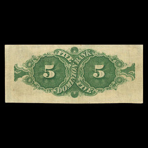 Canada, Dominion Bank, 5 dollars : 1 février 1871