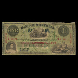 Canada, Banque de Montréal, 1 dollar : 3 janvier 1859