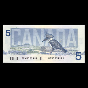 Canada, Banque du Canada, 5 dollars : 1986