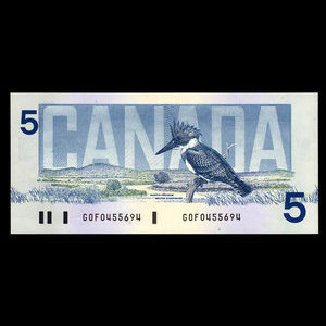 Canada, Banque du Canada, 5 dollars : 1986