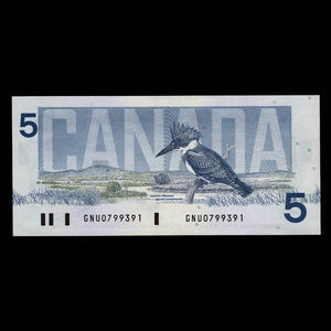 Canada, Banque du Canada, 5 dollars : 1986