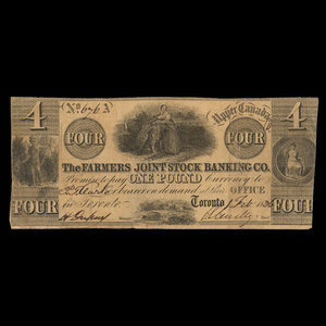 Canada, Farmer's Joint Stock Banking Co., 1 livre(anglaise) : 1 février 1836