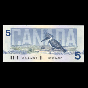 Canada, Banque du Canada, 5 dollars : 1986