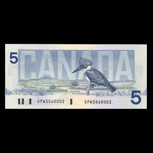 Canada, Banque du Canada, 5 dollars : 1986